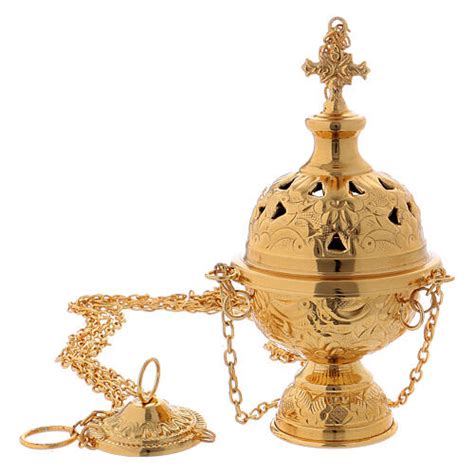 Golden Brass Censer With Floral Decorations 20 Cm Online Sales On
