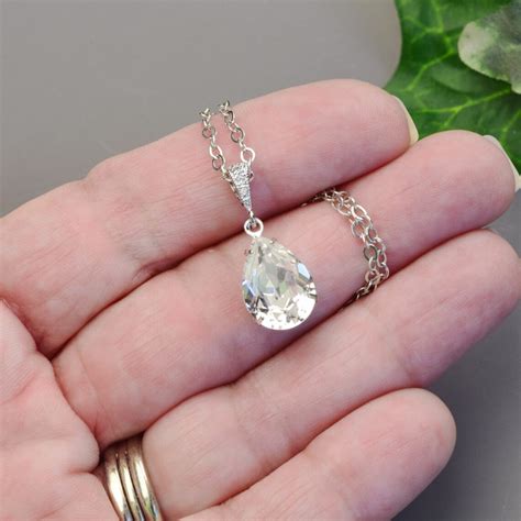 Clear Crystal Necklace Clear Crystal Pendant Necklace Etsy