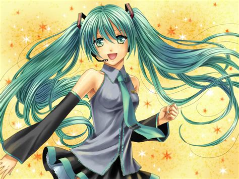 Aqua Eyes Aqua Hair Hatsune Miku Headphones Long Hair Tie Twintails Vocaloid