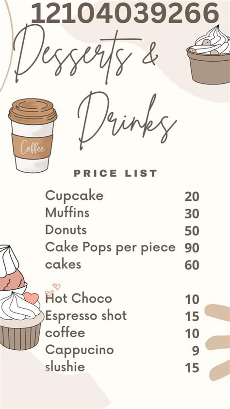 Free Bloxburg Menu For Desserts And Drinks