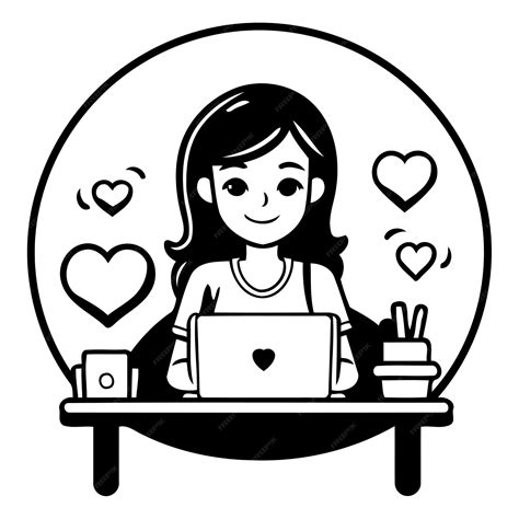 Premium Vector Cute Girl Using Laptop At Home Vector Illustration In