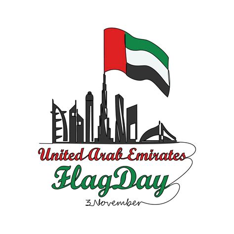 One continuous line drawing of UAE Flag Days on November 3rd. UAE Flag ...