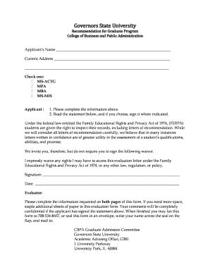 Fillable Online Govst Cbpa Graduate Program Recommendation Form