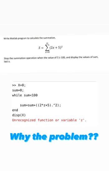 Answered Write Matlab Program To Calculate The Summation S 2x 5