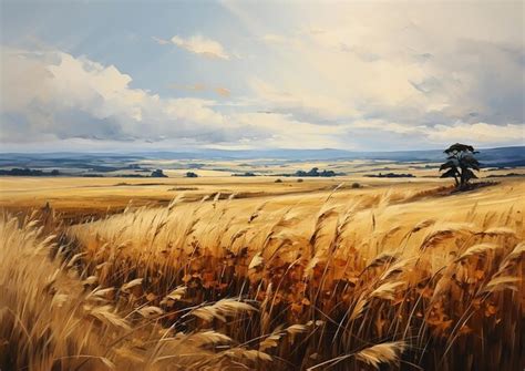 Premium Photo Printable Wheat Fields Landscape Oil Painting Vintage