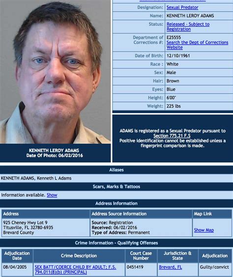 Registered Sex Offenders In Titusville Must Register With Sheriffs Office