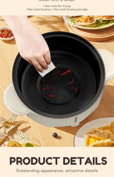 Dreepor Electric Cooker Multifunctional Rice Household Non Stick Shabushabu Hot Pot Cooker L