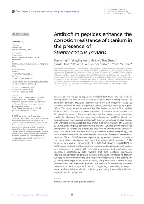 Pdf Antibiofilm Peptides Enhance The Corrosion Resistance Of Titanium