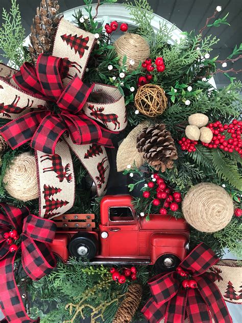 Red Truck Wreath Christmas Wreath Rustic Christmas Wreath Red Truck