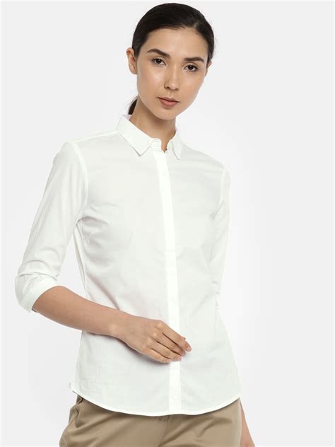 Buy Van Heusen Woman Women White Regular Fit Self Design Formal Shirt