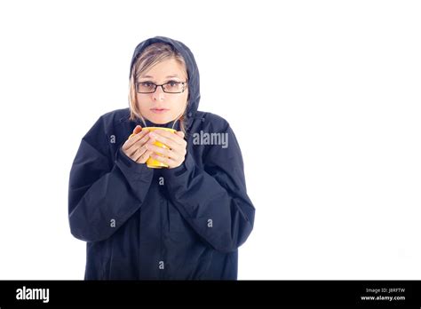 Woman Drink Drinking Bibs Winter Hot Cold Catarrh Jacket Possession Stock Photo Alamy