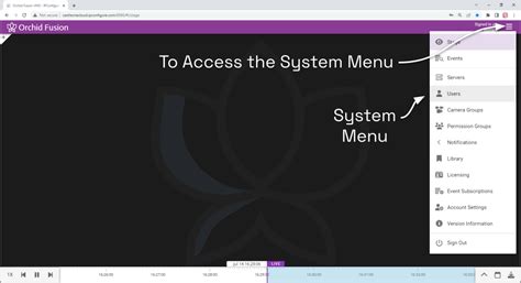 accessing  system menu orchid hybridfusion vms administrator