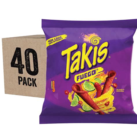 Takis Fuego Rolled Spicy Tortilla Chips Hot Chili Pepper Lime Flavored Hot Chips Multipack 40