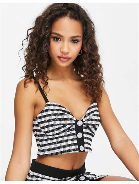 Buy Miss Selfridge Mono Boucle Button Cami Top In Black And White