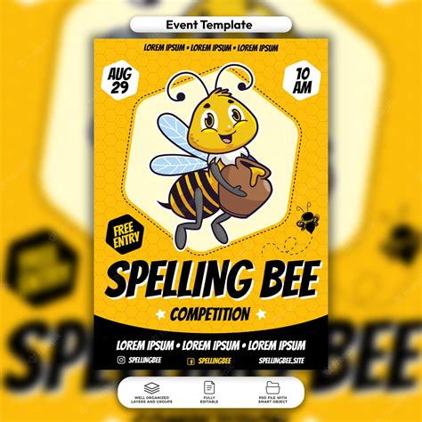 Premium PSD | PSD spelling bee contest event flyer and social media