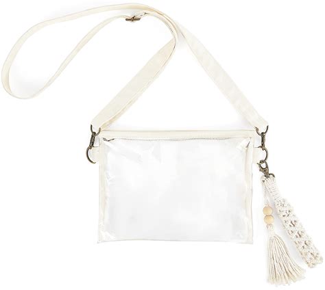 Clear Crossbody Purse with Macrame Wrist Strap and Tassel - Stadium
