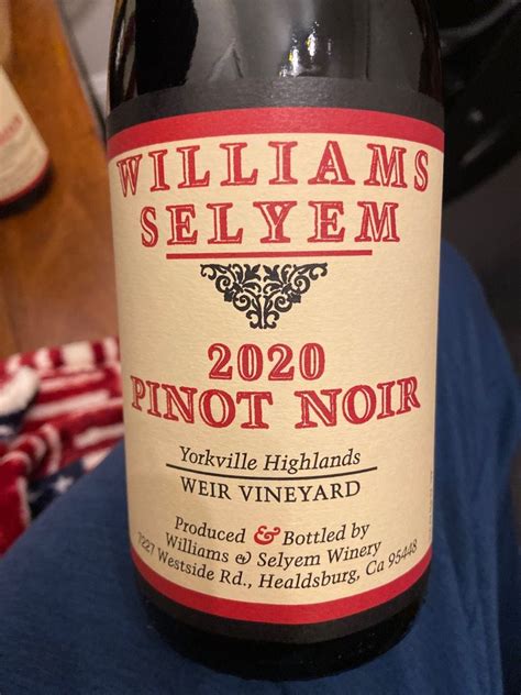 2020 Williams Selyem Pinot Noir Weir Vineyard USA California North