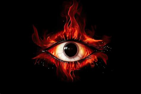 Premium Photo Fiery Red Evil Eye Surrounded By Flames On Black Background