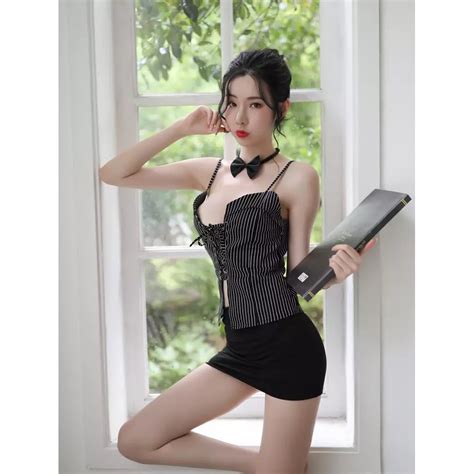 Jual Lingerie Sekertaris Seksi Costume Cosplay Sexy Stripe Staff Kostum Pegawai Kantor Garis