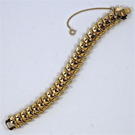 Trifari Gold Plated And Clear Rhinestone Link Bracelet With Safety