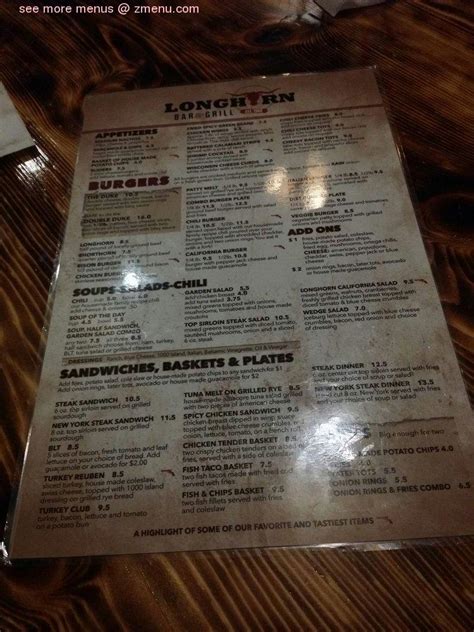 Menu At Longhorn Bar And Grill San Diego