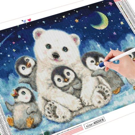 Broderie Diamant Ours Blanc Et Pingouins 40 X 50 Cm Lartera