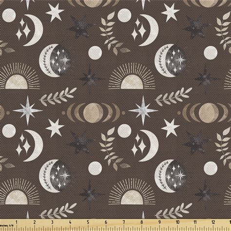 Ambesonne Boho Fabric By The Yard Minimal Sun Moon Scandinavian