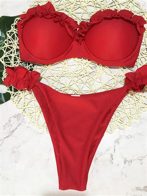 Bandeau Bikini Push Up Swimsuit Female Swimwear Women Two Pieces Bikini Set High Leg Cut Bather