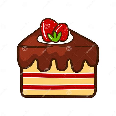 Cake Slice With Strawberry Food Bakery Cartoon Doodle Icon Png