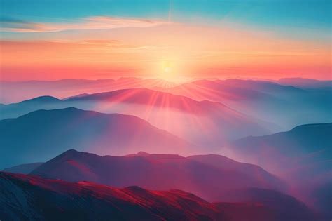 Premium Photo A Painting Of A Sunset Over A Mountain Range With The