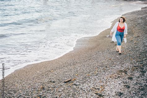 Plus Size Fashion Model In Red Bikini At Resort Stock Photo Adobe Stock