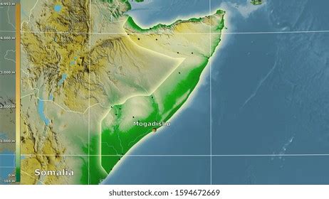 Physical Map Within Somalia Area Stereographic Stock Illustration