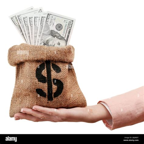 Hand Holding Money Bag Isolated On White Stock Photo Alamy