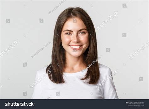 Close Up Attractive Brunette Girl Smiling Happy Stock Photo 2062936763 Shutterstock