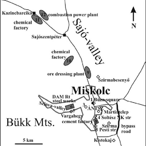 Map Of Miskolc And Its Environs Relevant Sample Collection Points