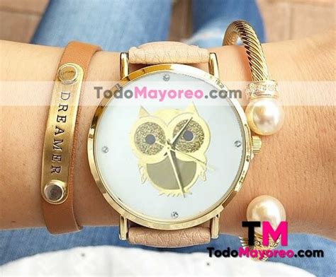 Reloj Beige Buho Extensible De Piel Sintetica R Todomayoreo