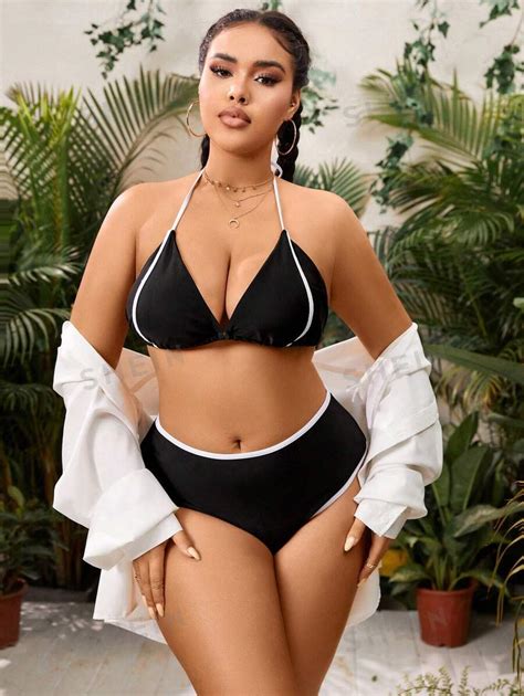 Shein Swim Vcay Plus Size Color Block Bikini Set With Scalloped Trim Wedding Shein