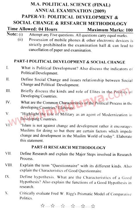 Past Papers 2009 Peshawar University MA Part 2 Political Science Paper 6