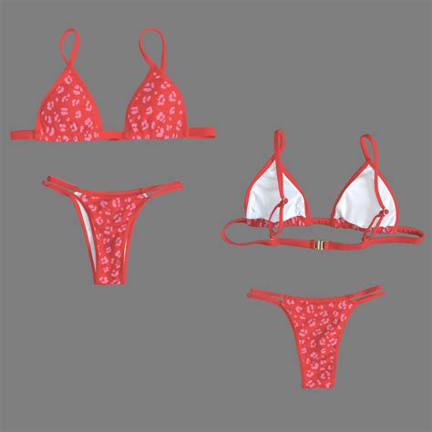 Bluedoba Personalized Custom Personalized V Neck Triangle Bikini Top Low Rise String Thong Set