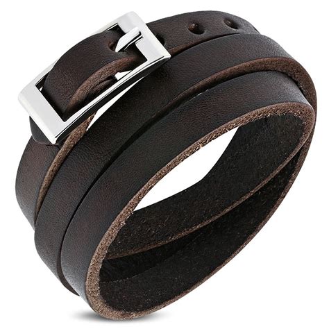 Bracelet Homme En Cuir Marron Et Triple Boucles ZB0274 Bracelet Homme