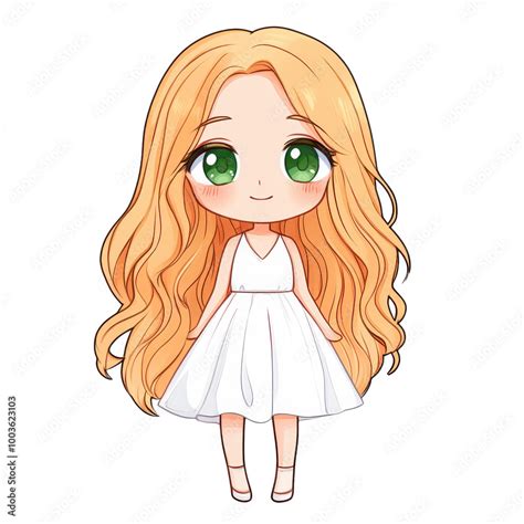 Adorable Chibi Girl With Long Flowing Blonde Hair And Bright Green
