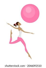 Beautiful Gymnastic Girl Jumping Dancing Ball Stock Vector Royalty