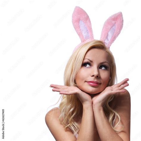 Sexy Woman With Bunny Ears Playboy Blonde Smiling Easter Girl Stock Photo Adobe Stock