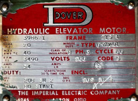 Imperial Electricdover 20hp 3490rpm 215t Renown Electric