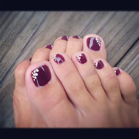 Pretty Pedicure Purple Polish With White Dots On The Inner Corner Of