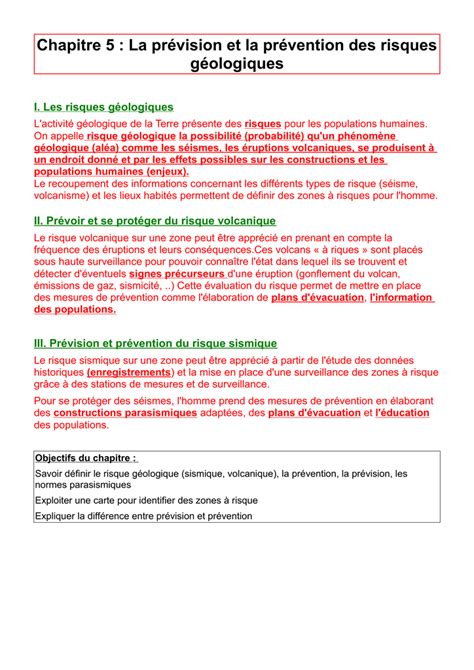 Chapitre La Pr Vision Et La Pr Vention Des Risques G Ologiques