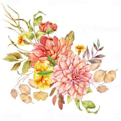 Hand Painted Autumn Floral Bouquets Floral Compositions With Autumn