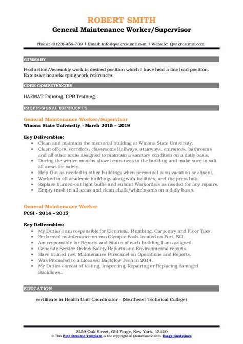 10 General Maintenance Worker Resume Samples And Templates For 2025