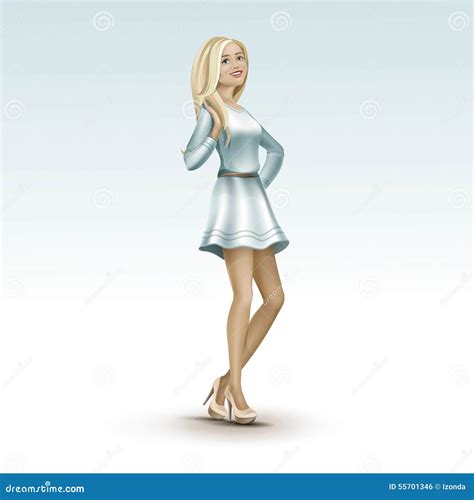Blonde Woman Girl In Dress On Heels With Long Hair Stock Vector Illustration Of Attractive