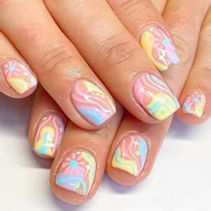 Amazon 24 Pcs Nude Pink Press On Nails Short Square SHANRUN Fall Colorful Flowers Fake